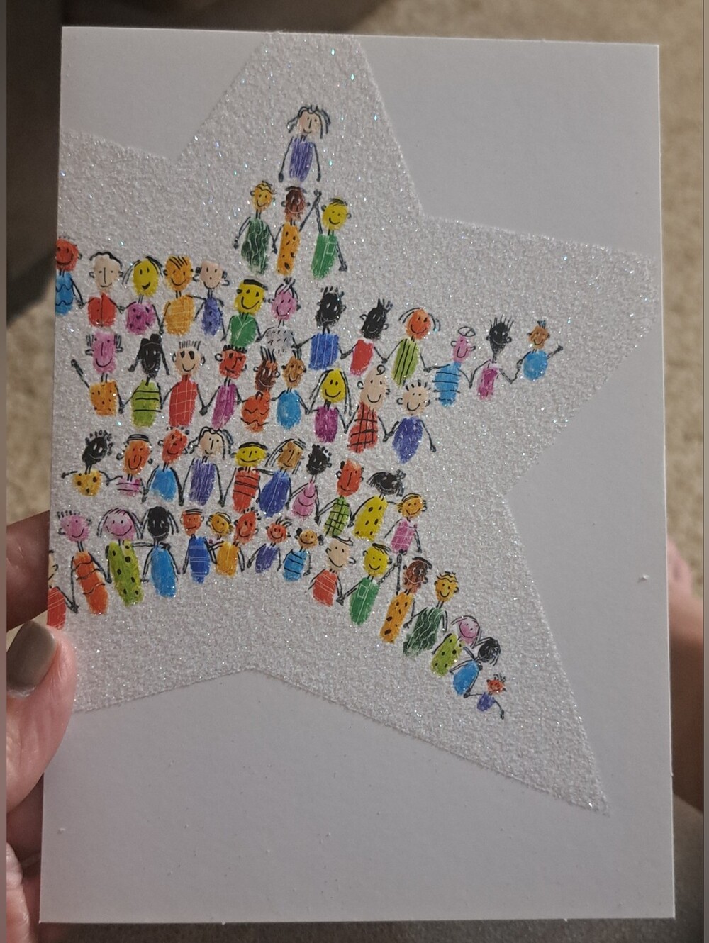 Box/12 UNICEF Boxed Christmas Cards Glitter Star w/Children Save The Children